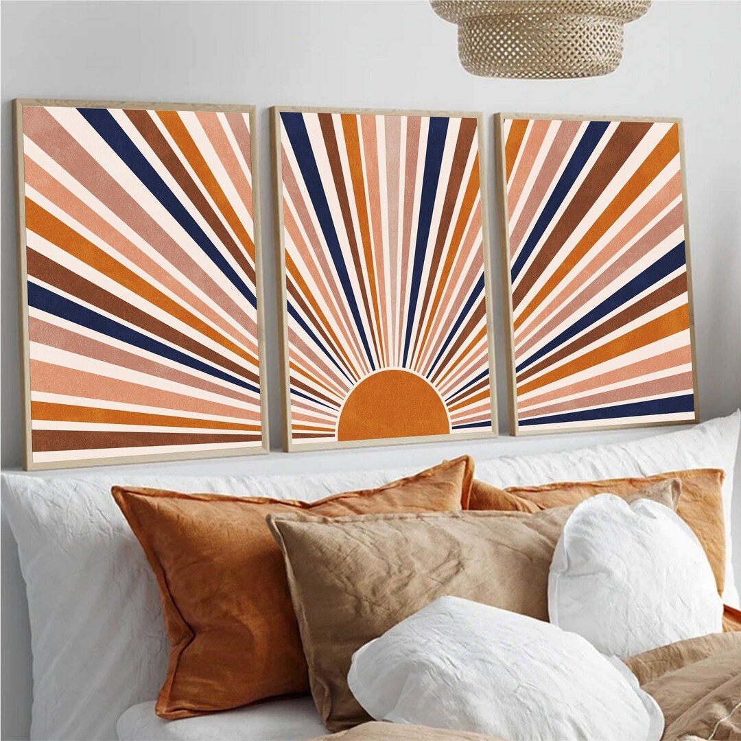 Bohemian Sun Wall Art Boho Set of 3 Boho Wall Art Bedroom Etsy