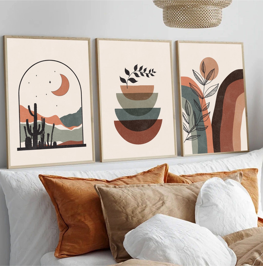 Mid Century Modern Wall Art Print Set of 3, Boho Wall Decor, Abstract ...