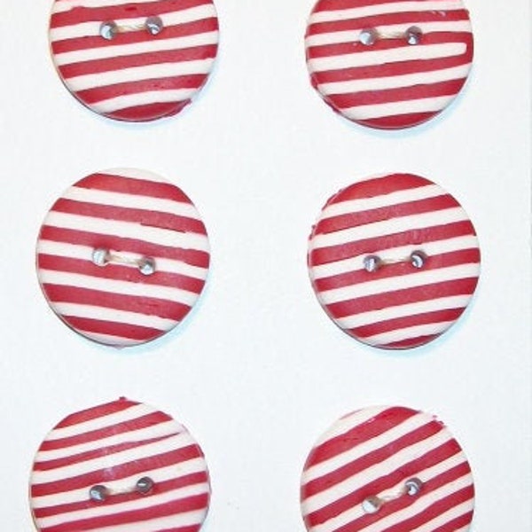 Red Stripe Buttons.  Set of 6.  3 Sizes to Choose From.