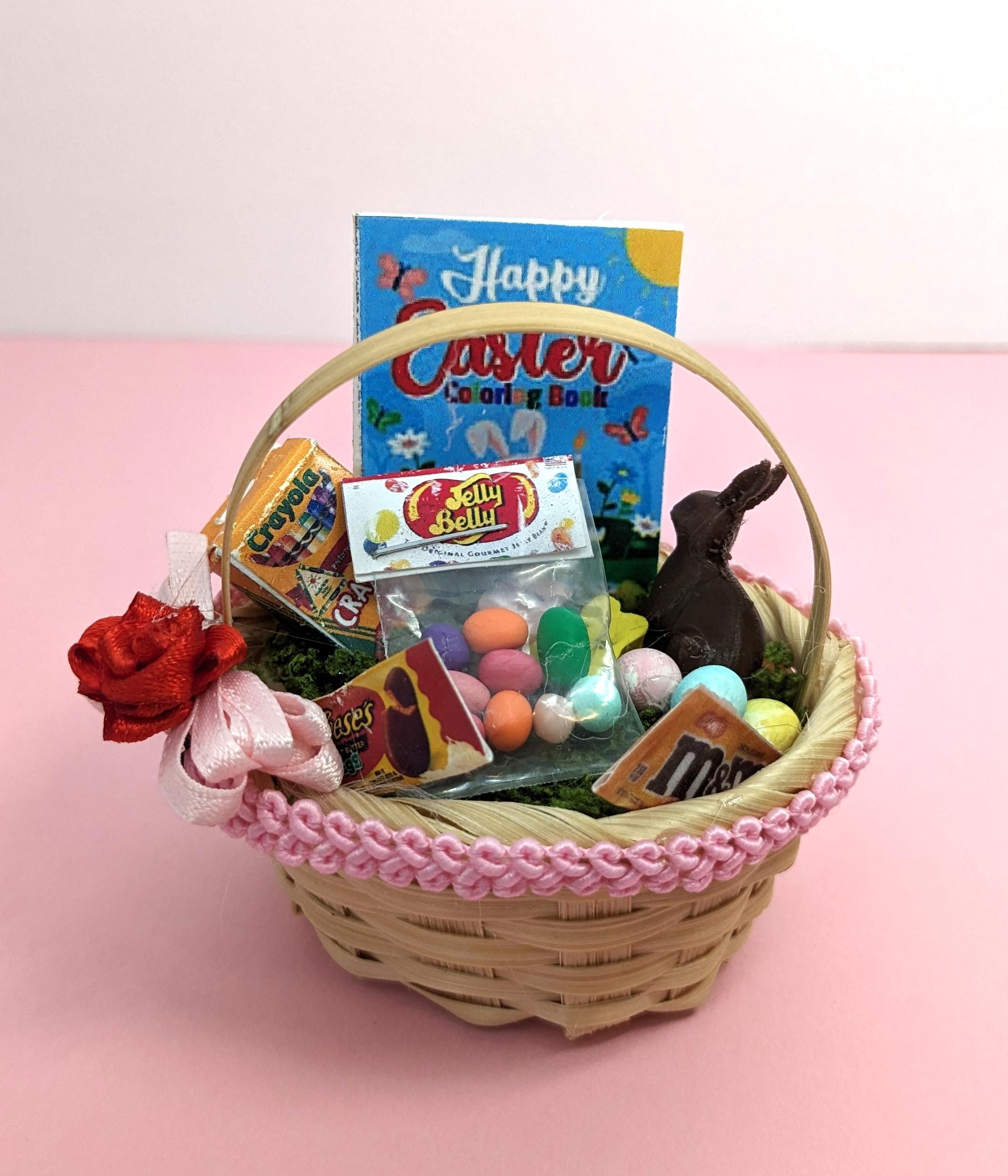 Miniature Easter Egg Basket - Dollhouse Accessory In Green Grass, 1:12 Scale