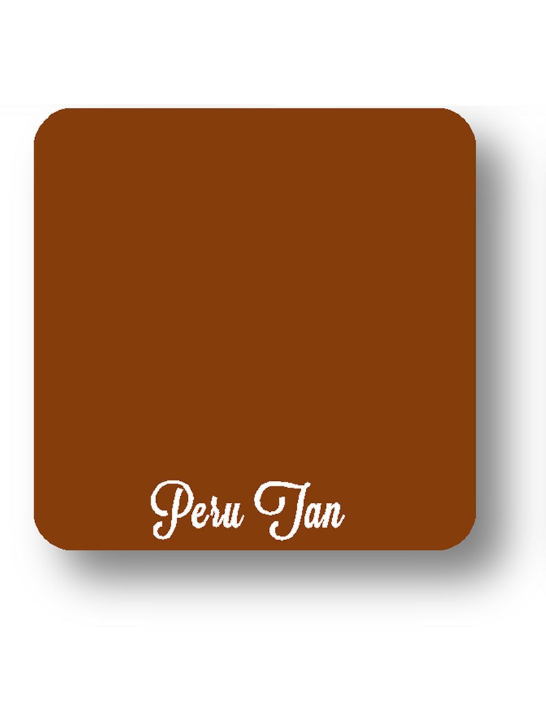 May include: A square, rounded-corner object in a solid Peru Tan colour. The words "Peru Tan" are written in a cursive font across the bottom of the object. The object is set against a white background.