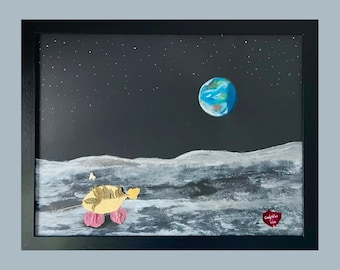 Moon Festival – Original Acrylic Painting with Pressed Flowers
