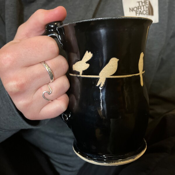 Birds on a Wire Coffee Tea Mug Stoneware Handmade