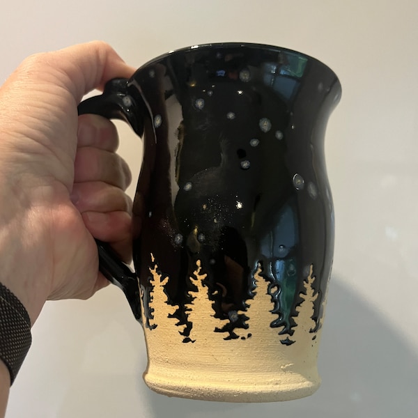 Snowy Forest Country Night Stoneware Handmade Coffee Tea Mug