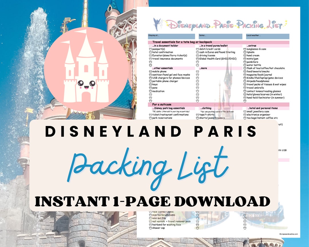 Simple Disneyland Paris Packing List Instant Download PDF - Etsy