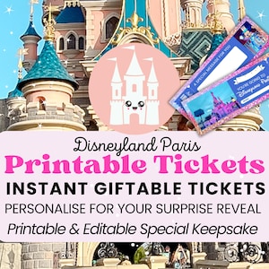 Ingresso para Disneyland Paris para impressão | Ingresso para presente personalizado da Disneyland Paris para caixa de revelação surpresa Ingresso para lembrança editável da EuroDisney