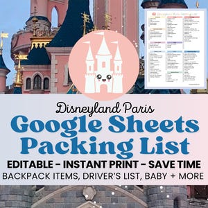 Packing List Disneyland Paris instant download Editable Disneyland Paris checklist printable Disneyland Paris list Google Sheets