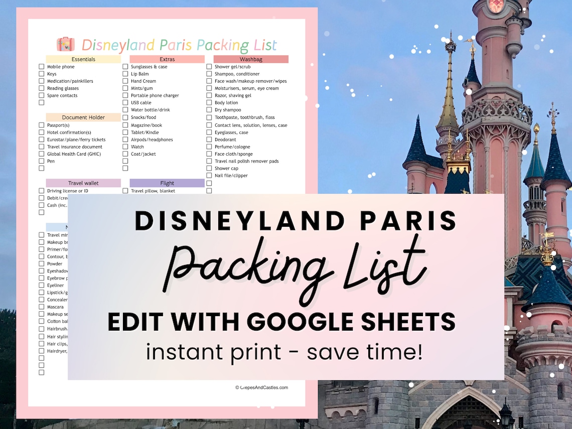 Packing List Disneyland Paris Instant Download Disneyland Etsy UK