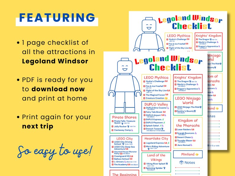Printable Legoland Windsor Attractions Checklist PDF Legoland Windsor ...