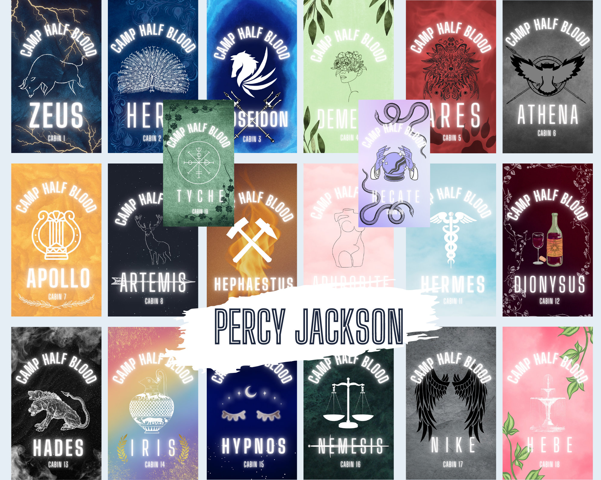 Percy Jackson - Camp Half Blood with Cabin Number, Logo, and Name