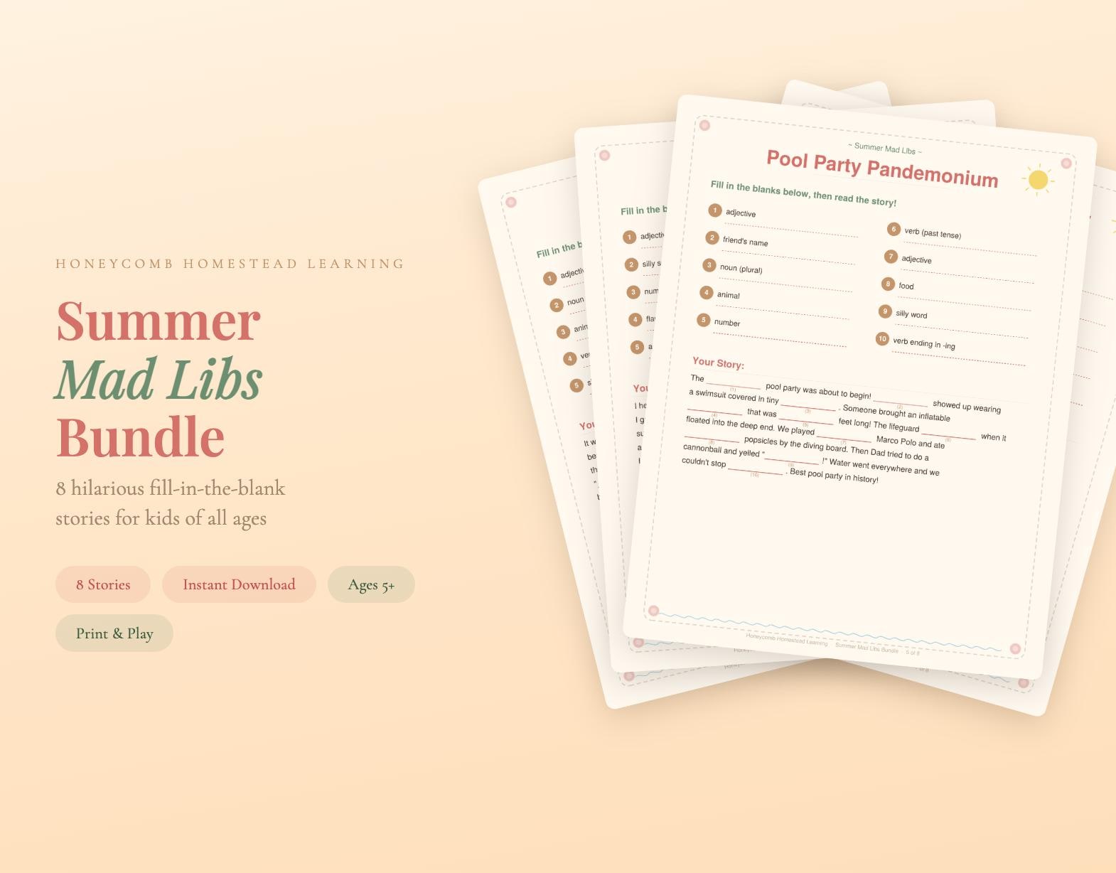 Printable Summer Mad Libs Bundle | 8 Fill-in-the-blank Stories ...