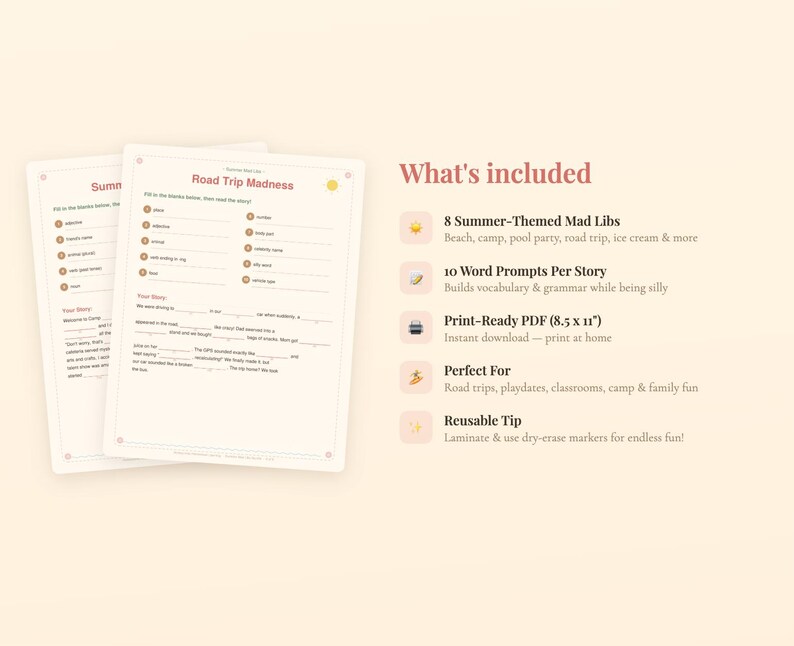 Printable Summer Mad Libs Bundle | 8 Fill-in-the-blank Stories ...