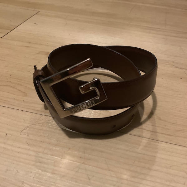 1995 Gucci Belt / sterling silver belt buckle / brown leather belt