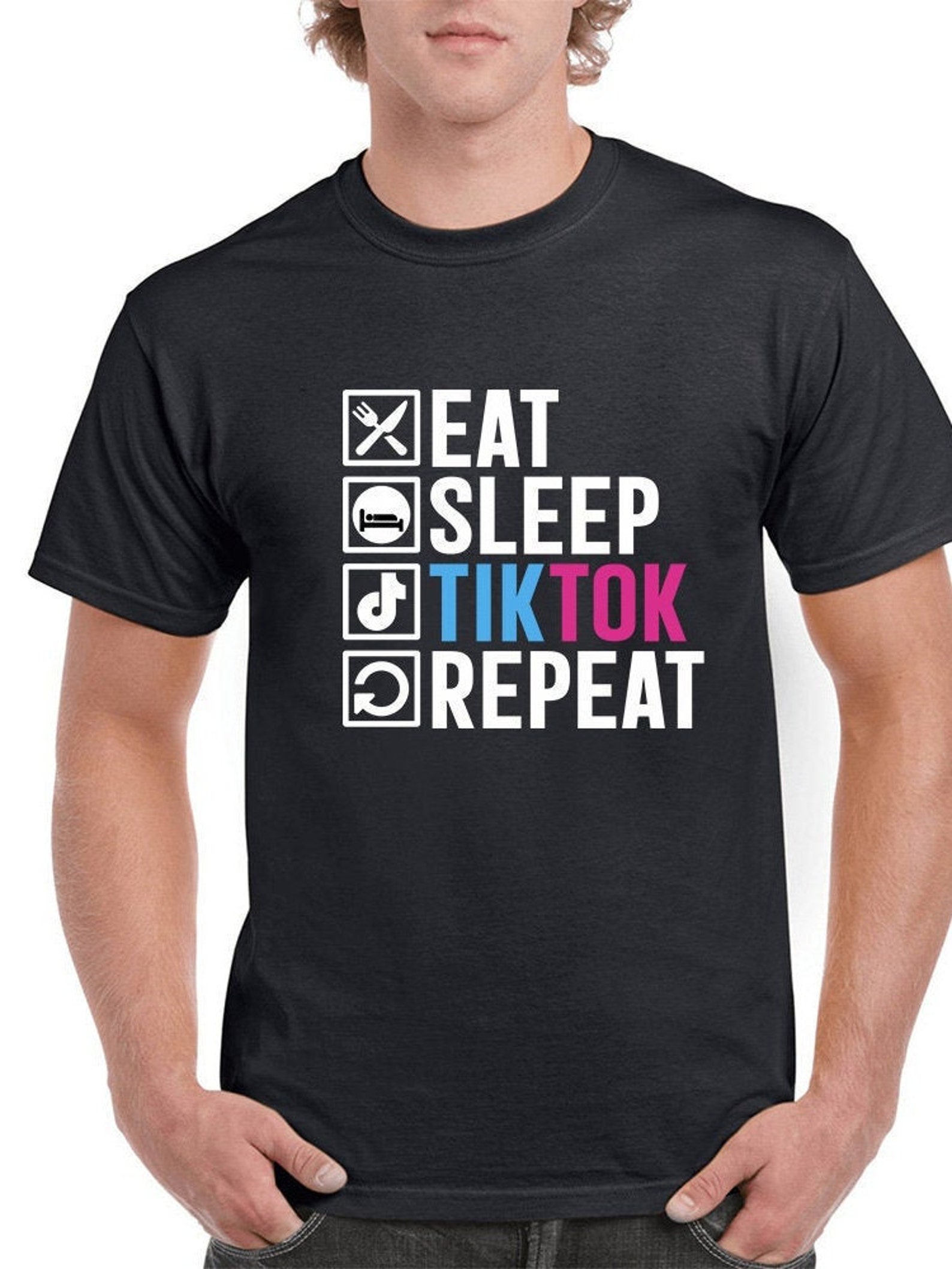 Eat Sleep Tik Tok Repeat Man Unisex Tshirt Funny Dance Etsy