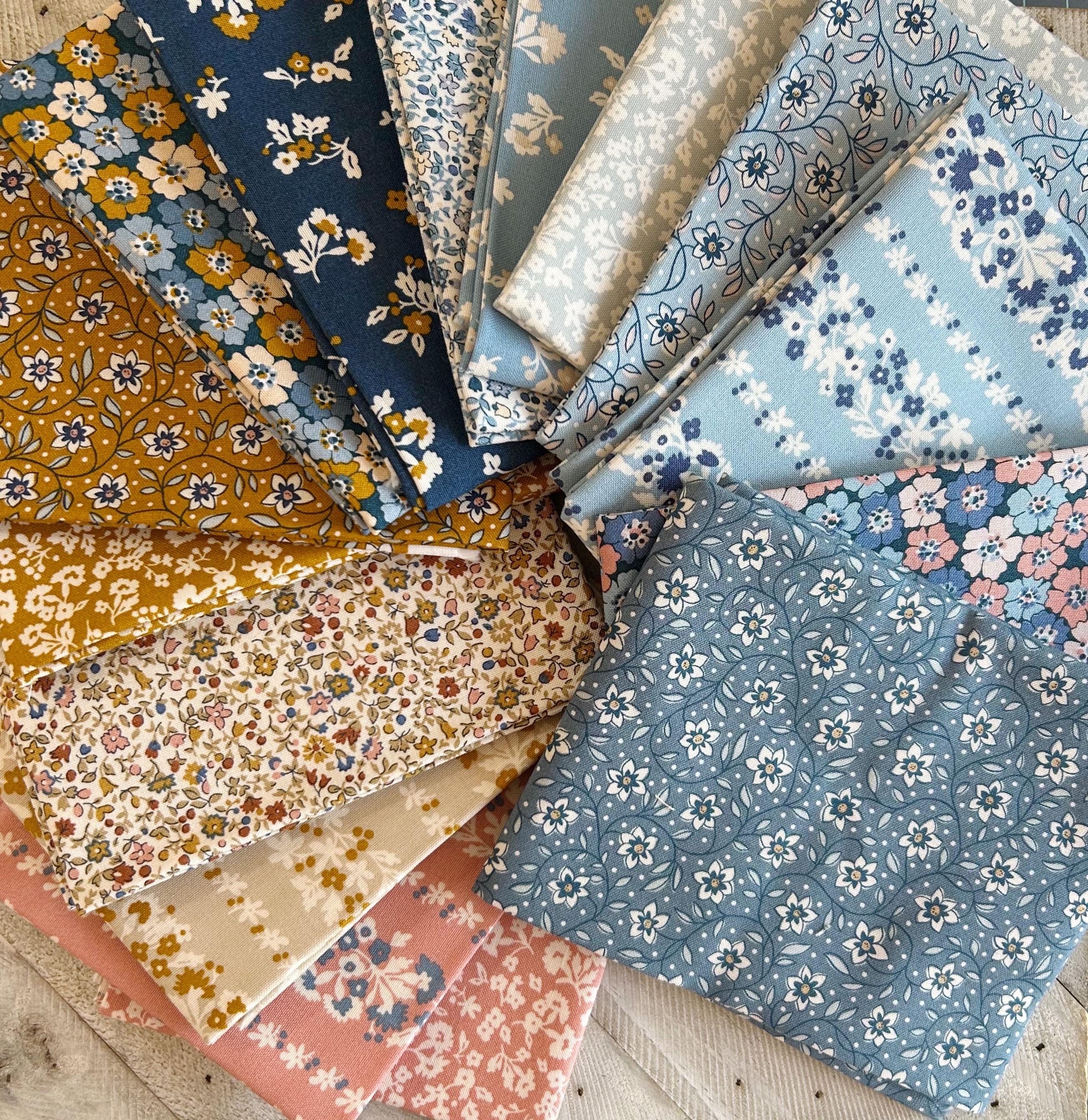 Liberty Denim Florals Collection by Liberty of London Fabrics for Riley Blake Set of 15 Coordinating Floral Fat Quarters