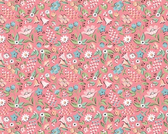 May include: A seamless pattern featuring a variety of pink, white, and blue flowers on a light pink background. The pattern is perfect for fabric, wallpaper, or other decorative projects.