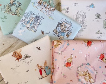 Neutral Small Toile Beatrix Potter Characters cotton material 1/4 yard 22.5 cm 