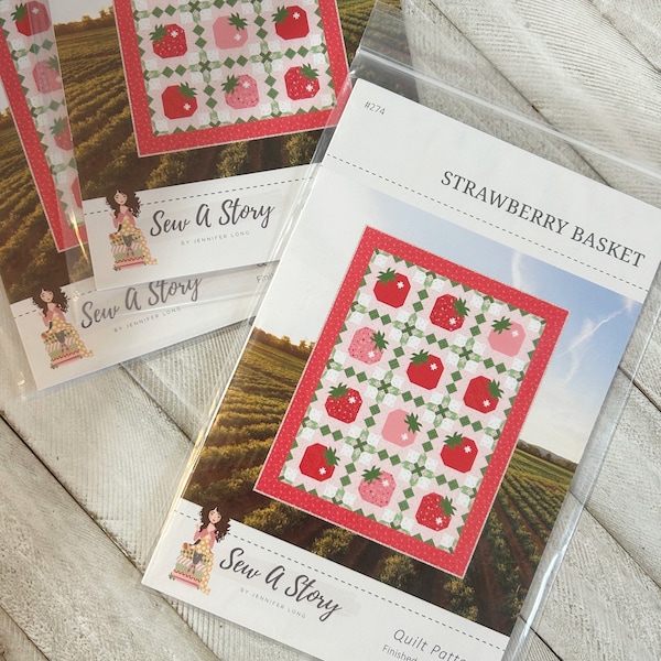 Patrón de colcha de cesta de fresas de Jennifer Long Sew a Story para Riley Blake
