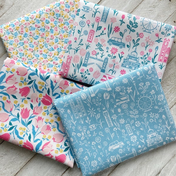 London Parks A Collection by Liberty Fabrics for Riley Blake, lot de 4 Fat Quarters floraux coordonnés