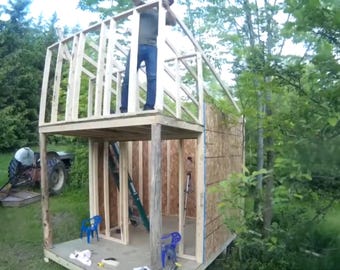 Kid's playhouse with porch and loft plans.