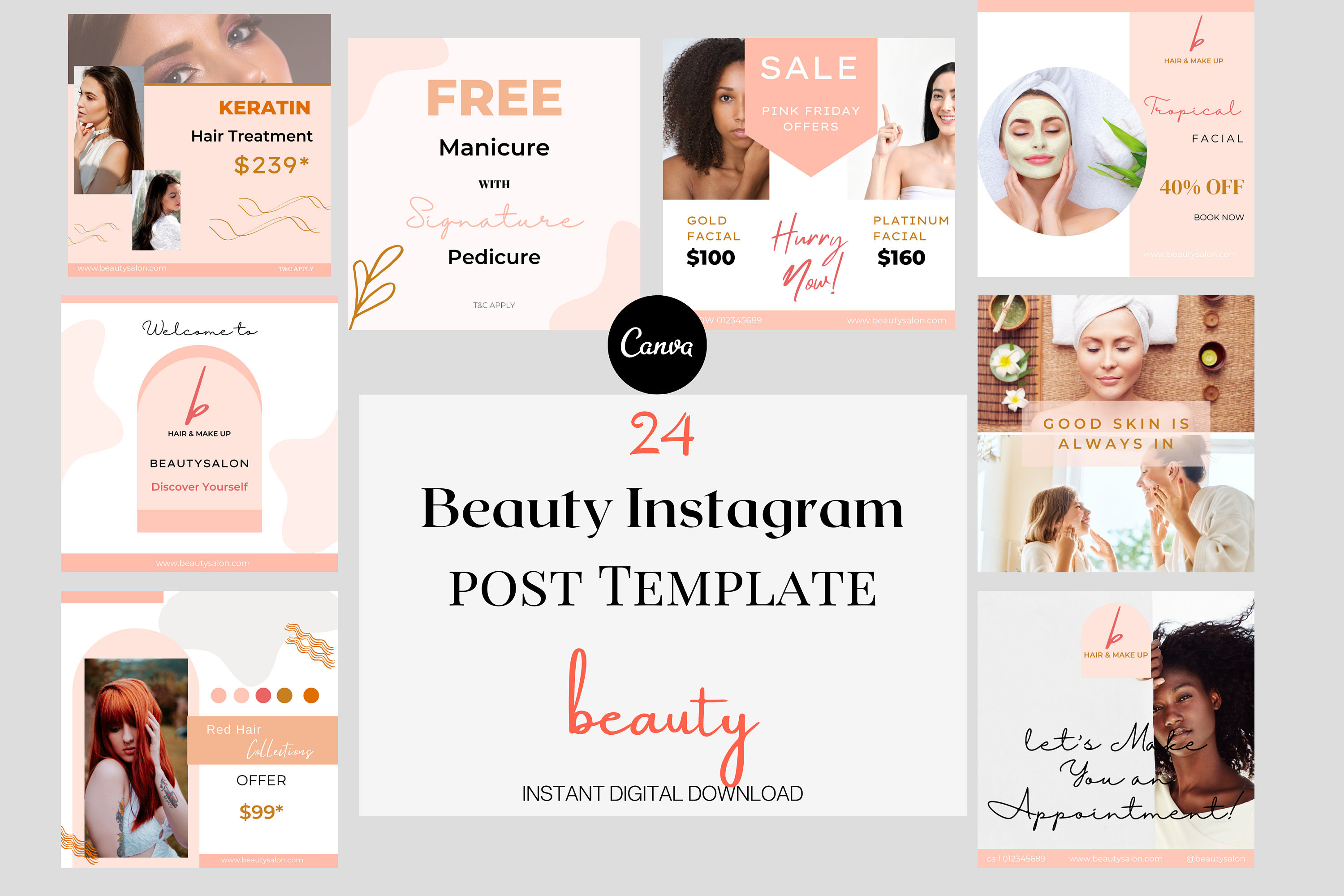 Beauty Salon Instagram templates. Canva Instagram Post Etsy
