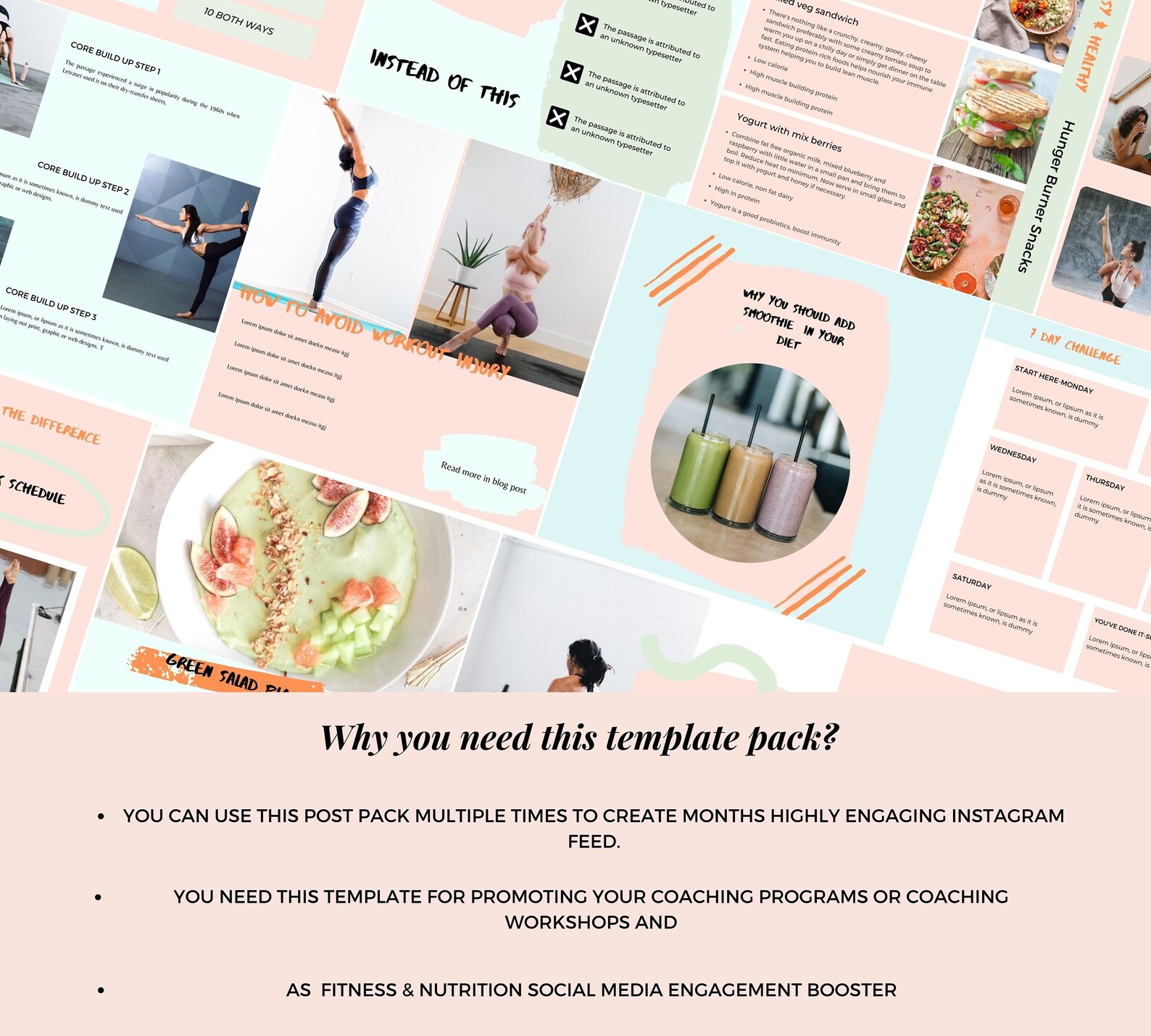 Fitness & Nutrition Instagram Templates. Instagram Post Etsy