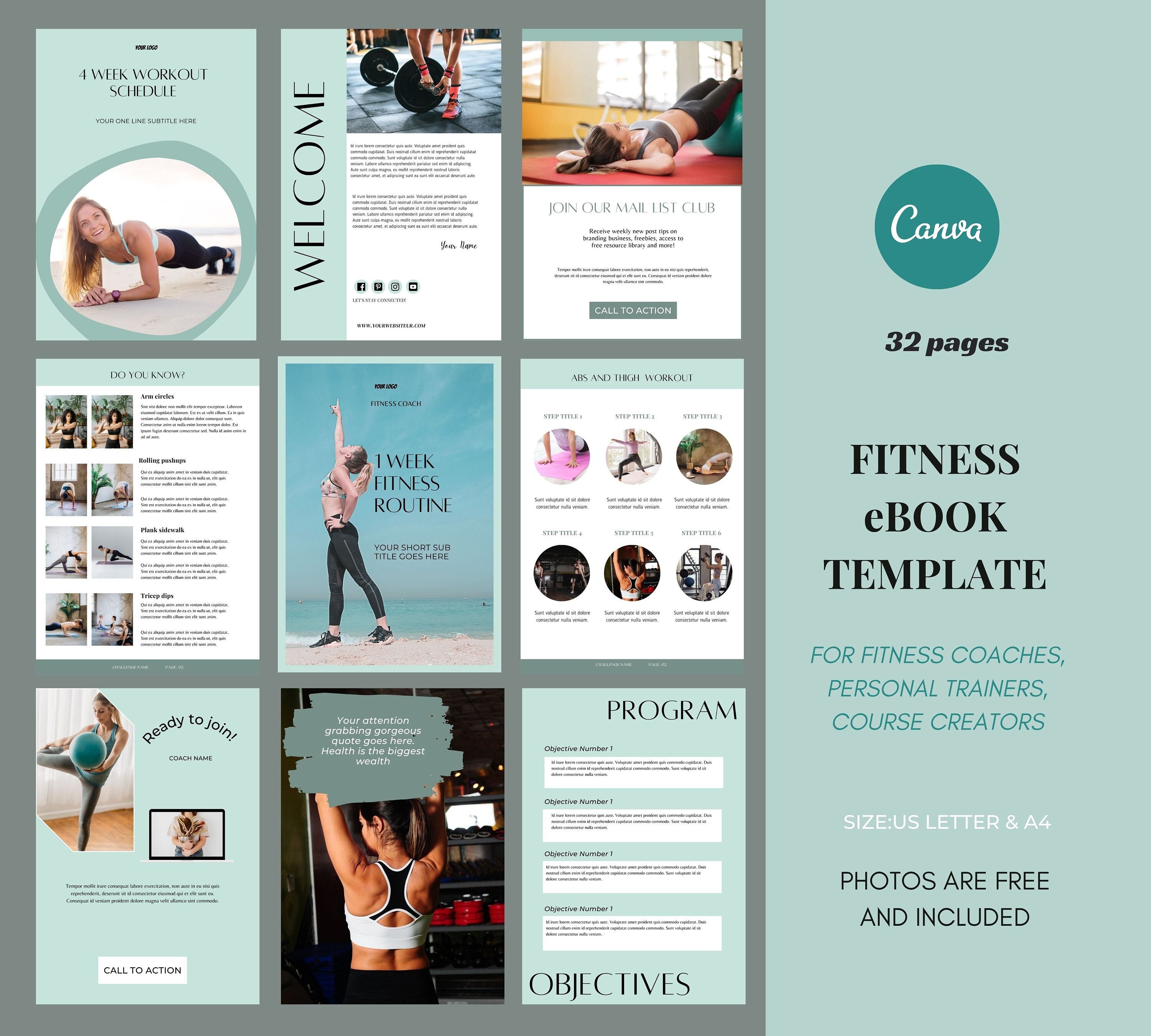 Fitness Program Template Canva Canva Fitness Ebook Template Etsy
