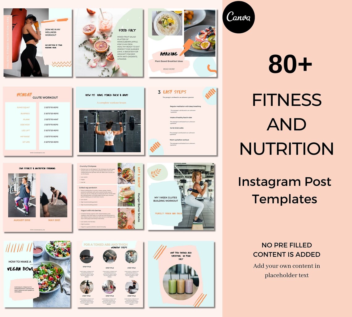 Fitness & Nutrition Instagram Templates. Instagram Post Etsy