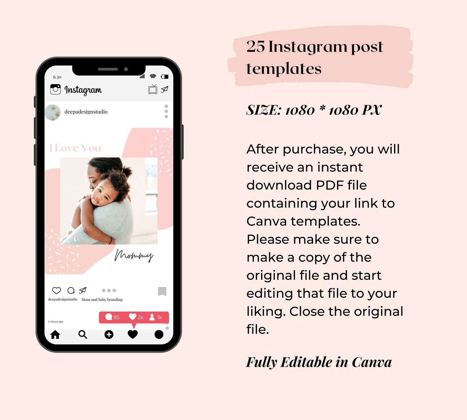Mom and Baby Instagram blogger template for canva.Baby shop Etsy