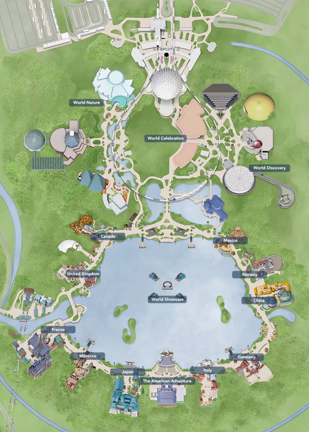 EPCOT Center Park Map Lands Pavilions and Resorts Etsy
