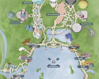 EPCOT Center Park Map, Lands, Pavilions, and Resorts