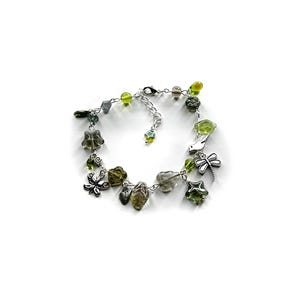 Tobi (charm bracelet | y2k | cottagecore bracelet | celestial | earthy| birds | silver and green )