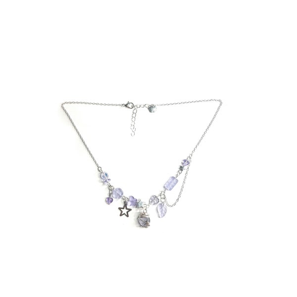 Mirella (Indie Beaded | Cottagecore | clutter necklace | celestial necklace | heart necklace | Fairy Necklace | purple )