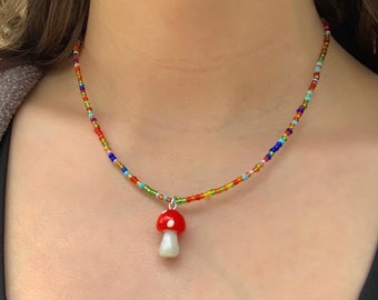 Beaded Mushroom Necklace: Indie Cottagecore Fairycore Y2K