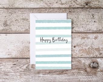 Aquarel verjaardagskaart - afdrukbare verjaardagskaart - blauwe kaart - gestreepte kaart - gelukkige verjaardag - afdrukbare kaart - Instant Download-kaart