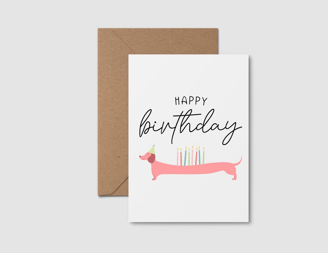 Printable Dachshund Birthday Card - Dog Lover Card - Wiener/ Doxie Card ...