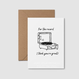 For the record card - Card for friend - Card for mom - Birthday Card - Unique card - Music lovers card - Retro card