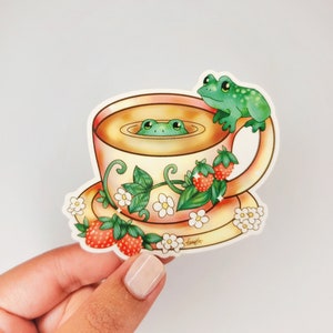 Frog In A Teacup Sticker | Animal Sticker | Cute Sticker | Toad Sticker | Tea Sticker | Coffee Sticker | Stationery | Vinyl | Froggy