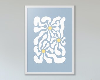 3 Bohemian Flowers | Digital Download Printable Art, Groovy Hippie Trendy Retro Funky 70s Wavy Poster Wall Art for Bedroom Apartment or Home