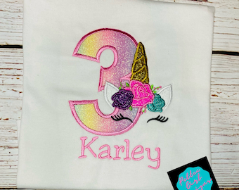 Unicorn Birthday Shirt, Kids Rainbow Unicorn birthday shirt, Embroidered shirt, Birthday shirt