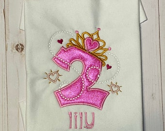 Princess Birthday Shirt, Kids Pink Princess birthday shirt, Embroidered shirt, Birthday shirt