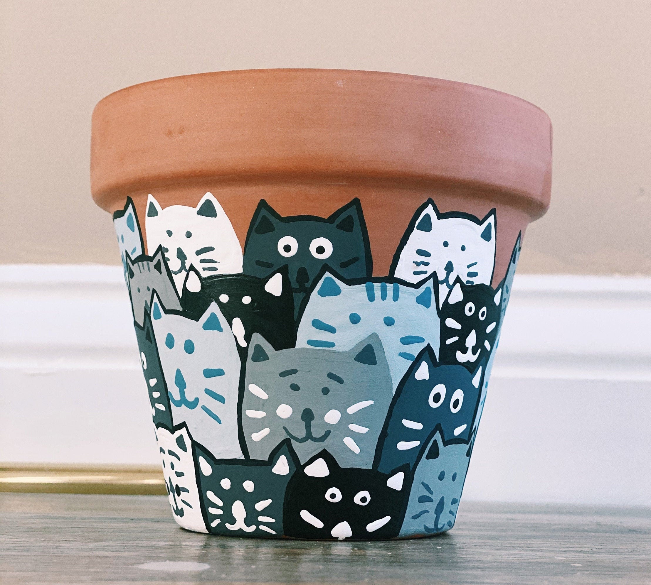 Cats Hand painted terracotta plant pot with drainage hole Etsy