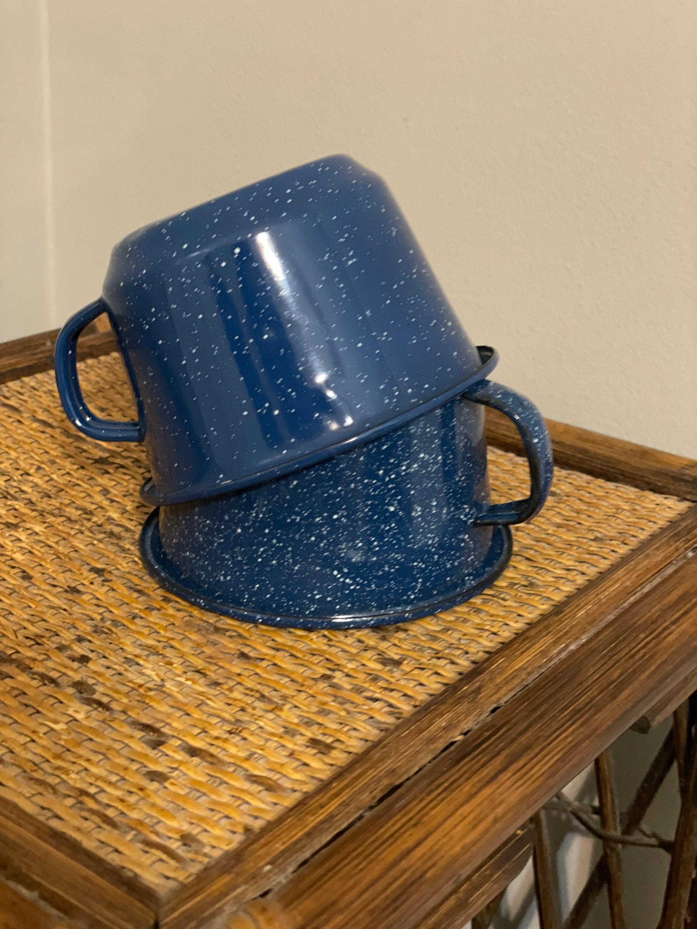 Vintage Blue Tin Camping Mugs Etsy