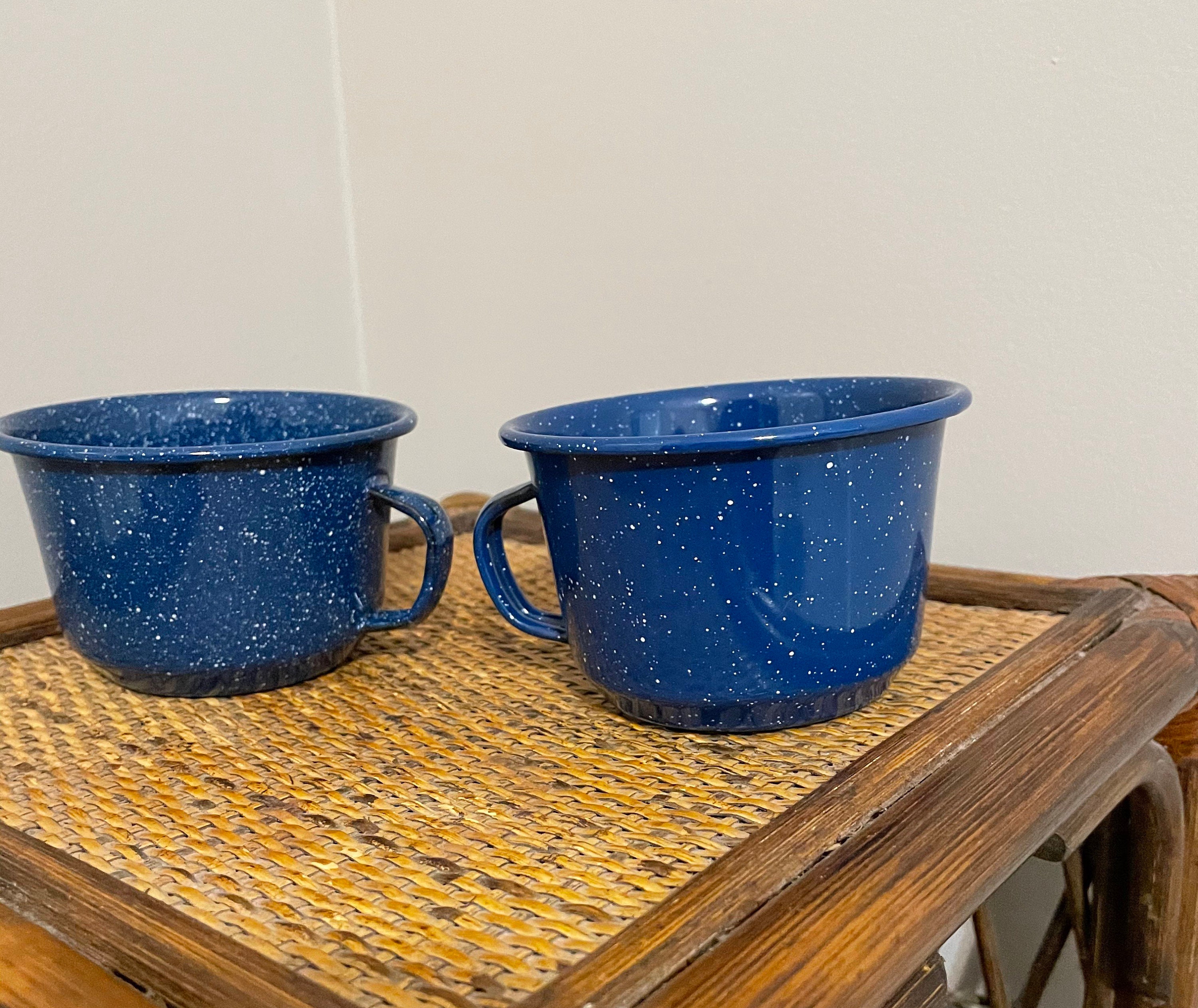 Vintage Blue Tin Camping Mugs Etsy