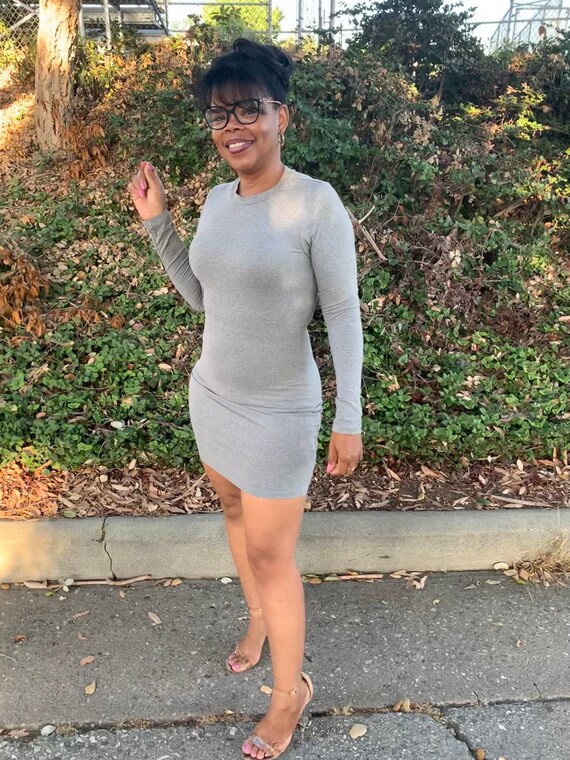 Gray Long Sleeve Bodycon Mini Dress Etsy