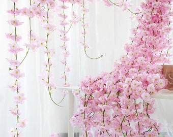 Sakura Artificial flower Cherry Blossom Vine Wedding Arch Decoration Layout Home Party Rattan Wall Hanging Garland Wreath