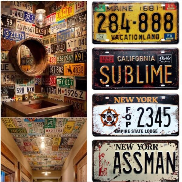 Metal Tin Signs Wall Decorations with USA Retro License Car Plates perfect for Bars, Restaurants, Car Auto Service Garages or Homes