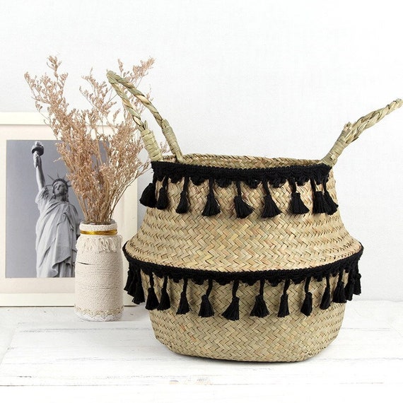 Garten Faltbarer Seegraskorb Bauchkorb Hängende Vase Speicher Wäscherei Tasche Garten Faltbarer Seegraskorb Bauchkorb Hängende Vase Speicher Wäscherei Tasche