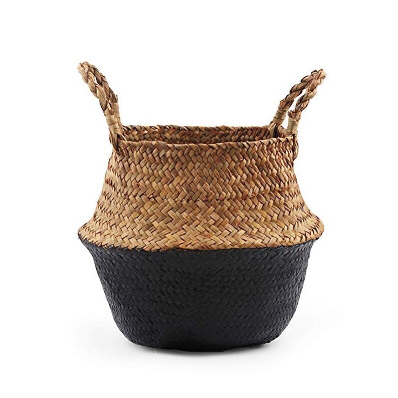 Seagrass Handmade Woven Basket With Black Paint and Cotton Etsy UK