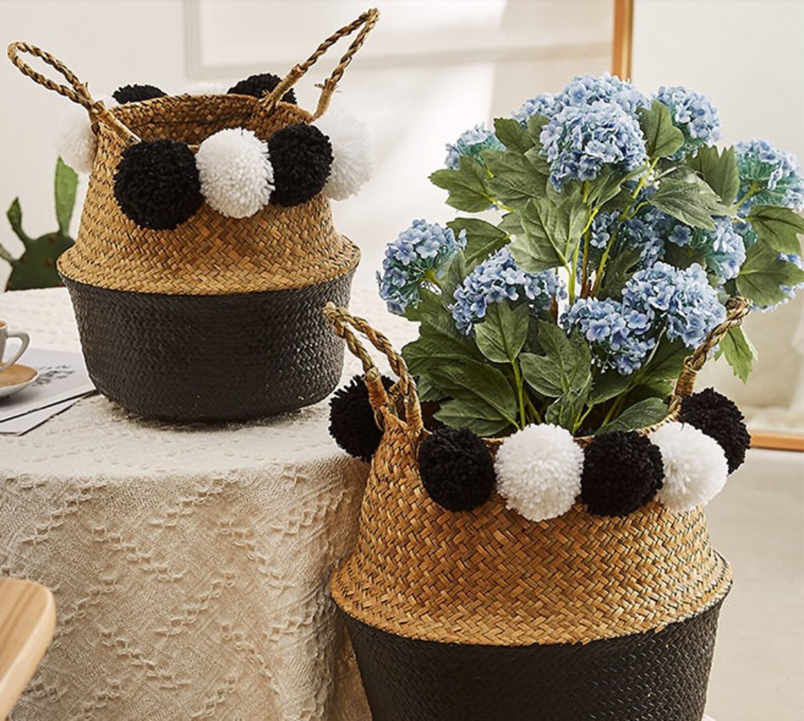 Seagrass Handmade Woven Basket With Black Paint and Cotton Etsy UK